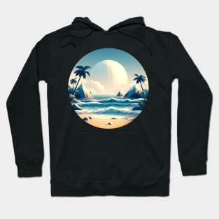 Low Poly Beach with Giant Moon Hoodie